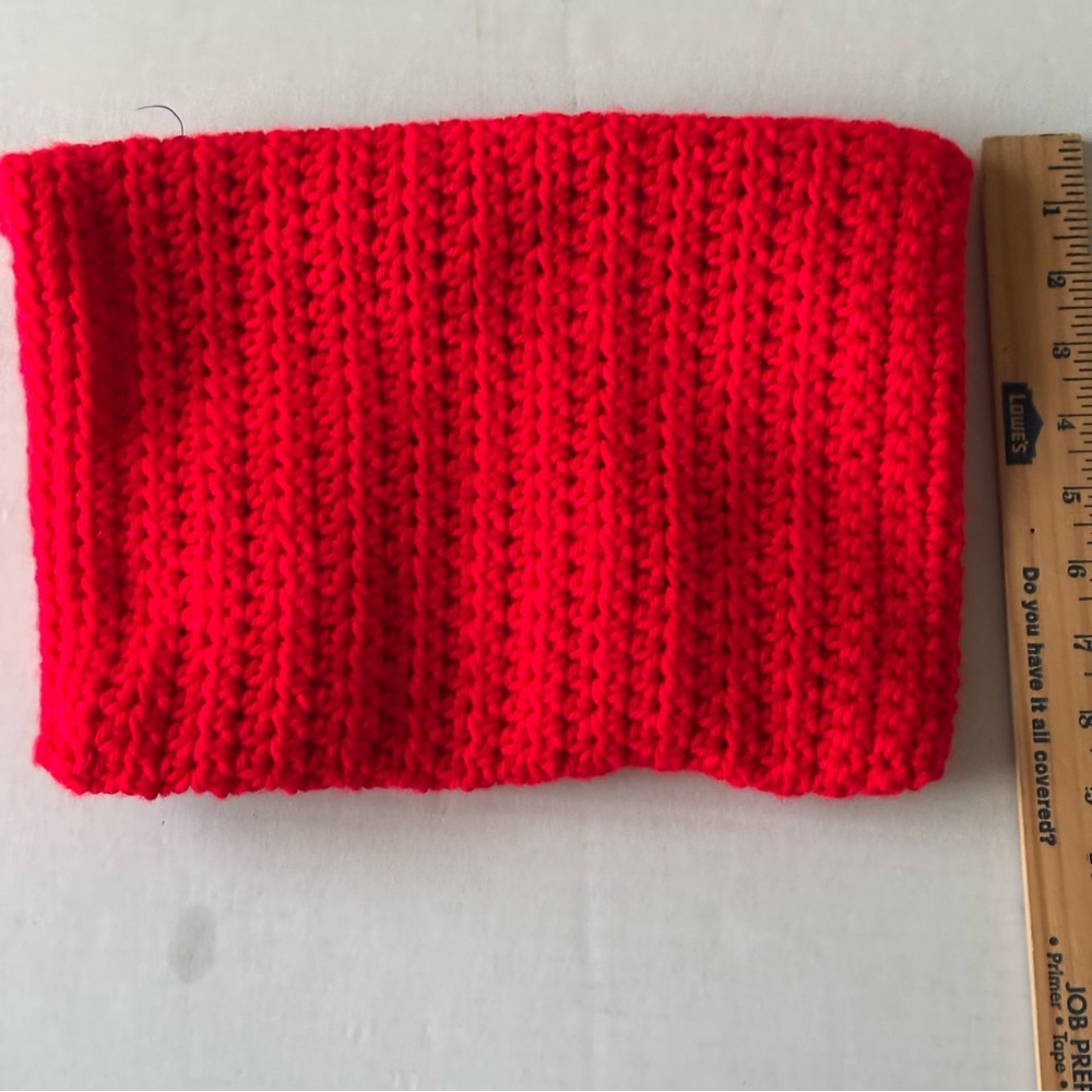 Handmade Knit Clutch Bag Fold Over Red w/ Crochet Blue Flowers Boho Pouch - Picture 5 of 8
